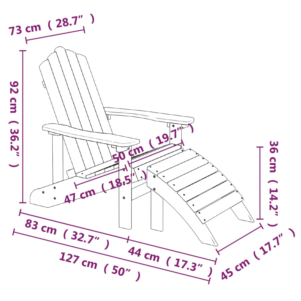 Adirondack Garden Chair with Footrest HDPE White