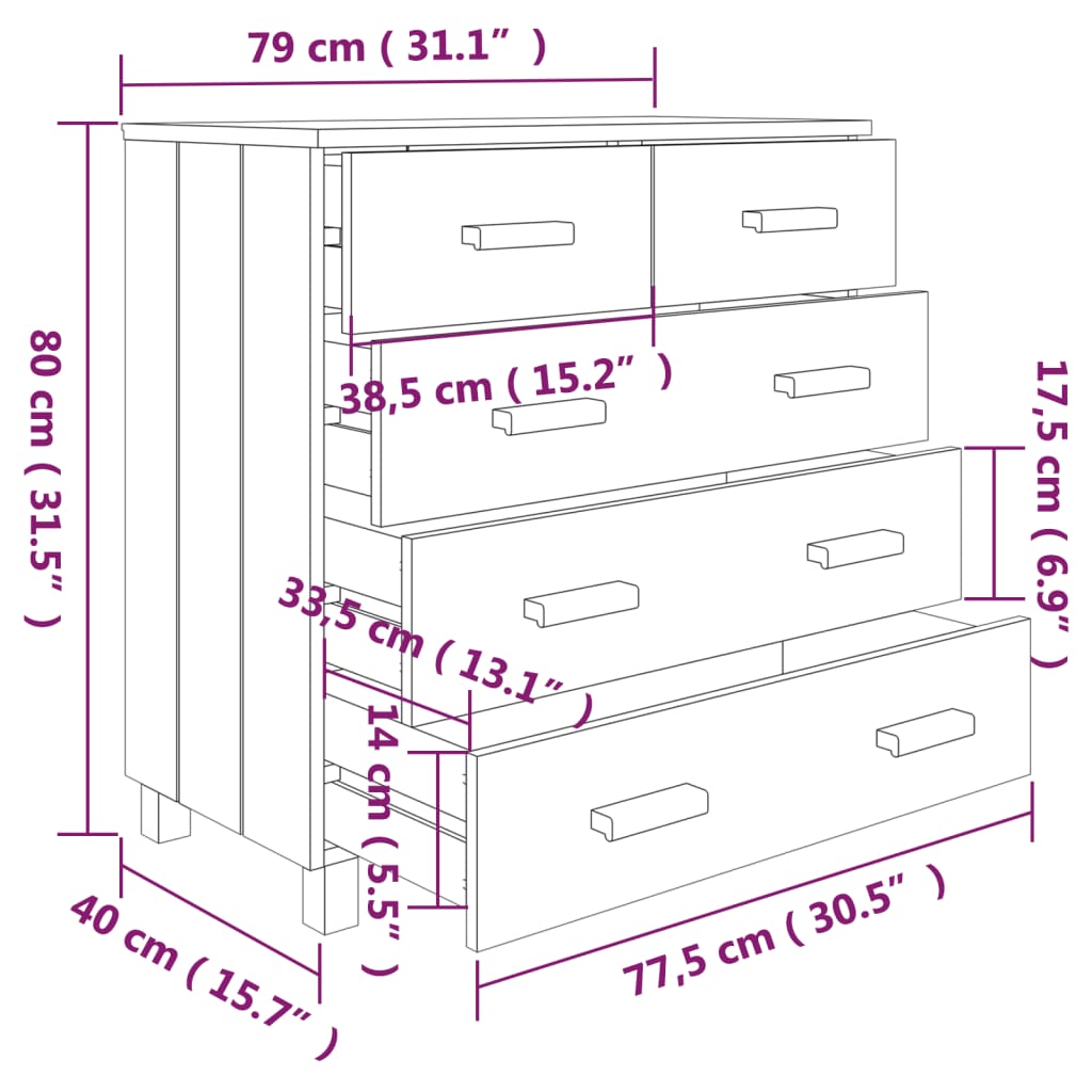 Buffet HAMAR Marron miel 79x40x80 cm Bois massif de pin