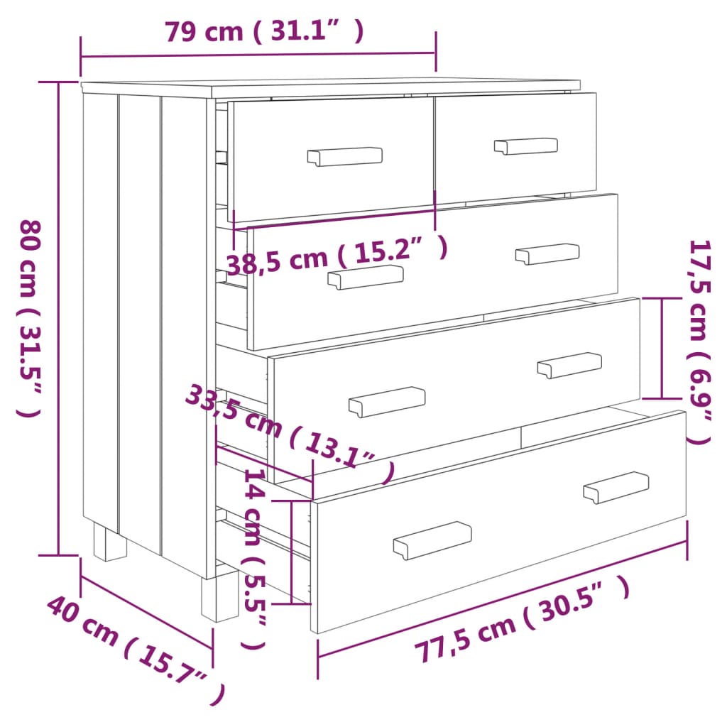 Buffet HAMAR Gris clair 79x40x80 cm Bois massif de pin