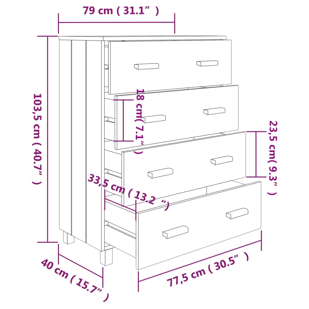 Buffet HAMAR Gris foncé 79x40x103,5 cm Bois massif de pin