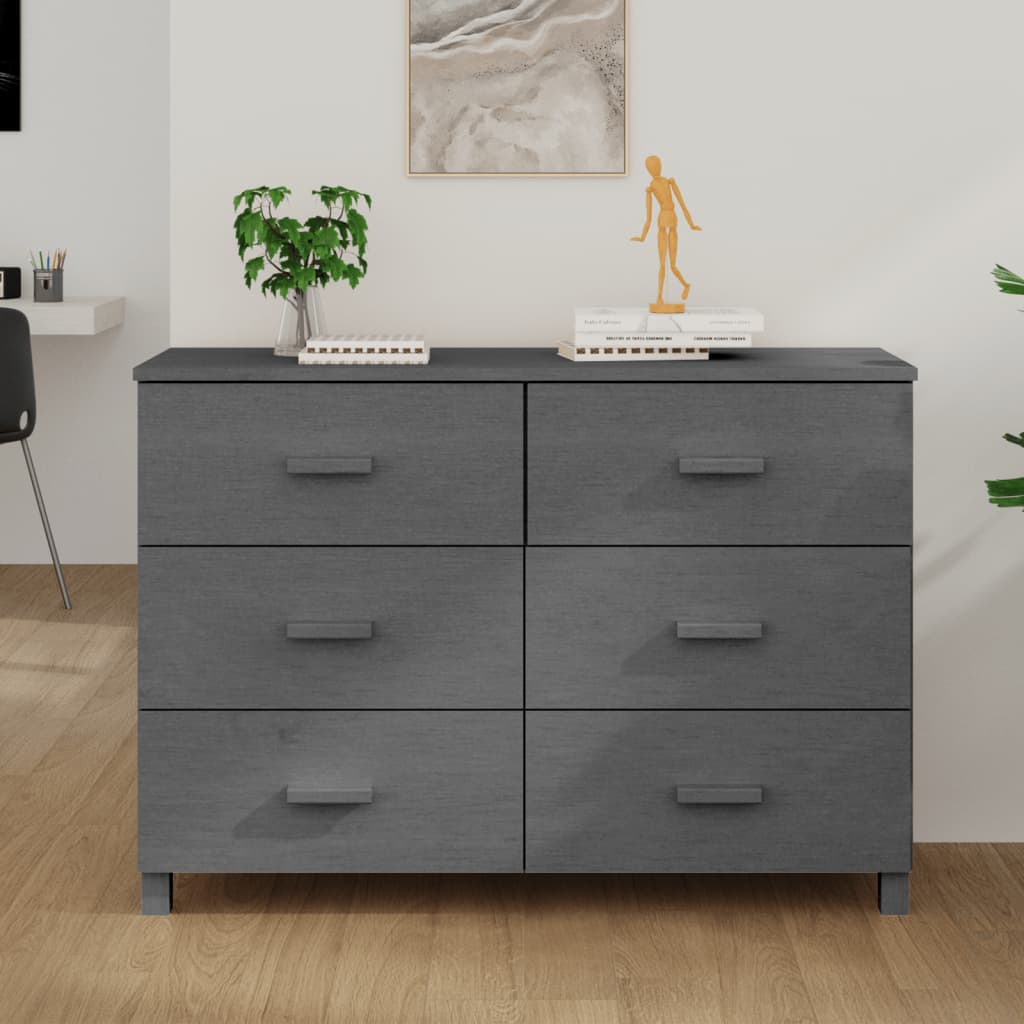 HAMAR Sideboard Dark Grey 113x40x80 cm Solid Pine Wood