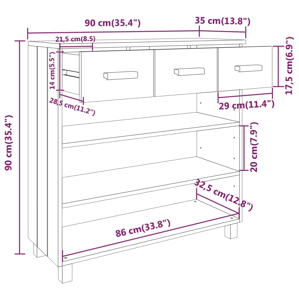 Table console HAMAR Gris foncé 90x35x90 cm Bois massif de pin