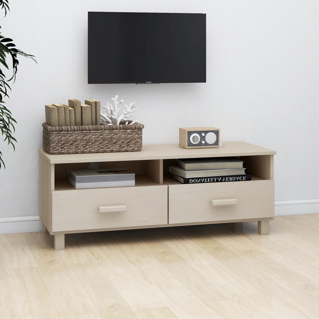 Meuble TV HAMAR Marron miel 106x40x40 cm Bois massif de pin