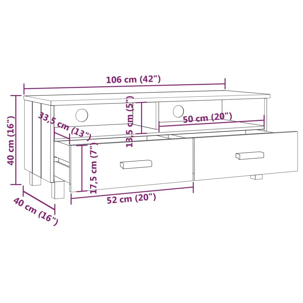 Meuble TV HAMAR Blanc 106x40x40 cm Bois massif de pin