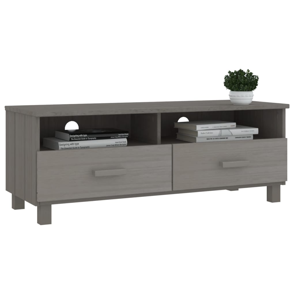 Meuble TV HAMAR Gris clair 106x40x40 cm Bois massif de pin