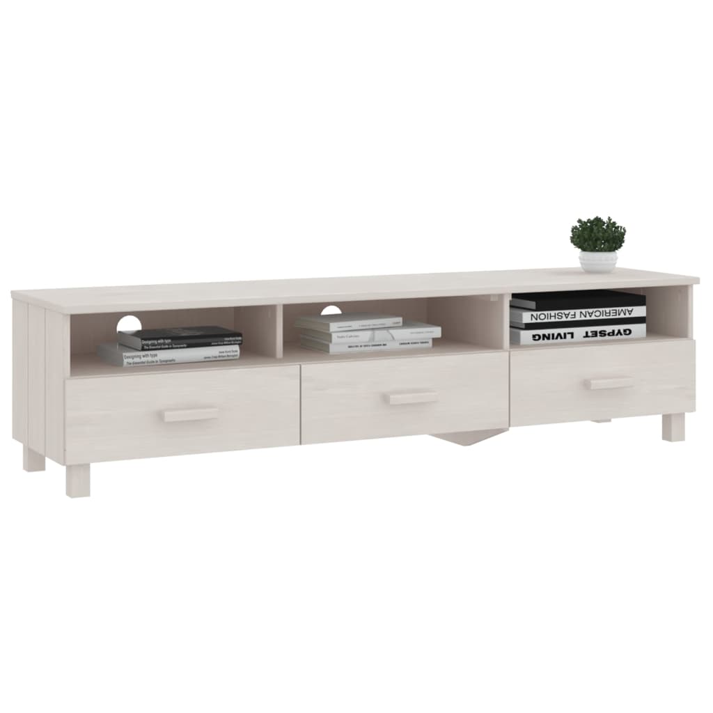 Meuble TV HAMAR Blanc 158x40x40 cm Bois massif de pin