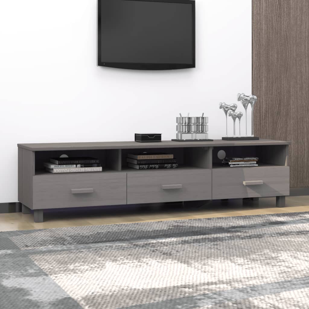 Meuble TV HAMAR Gris clair 158x40x40 cm Bois massif de pin