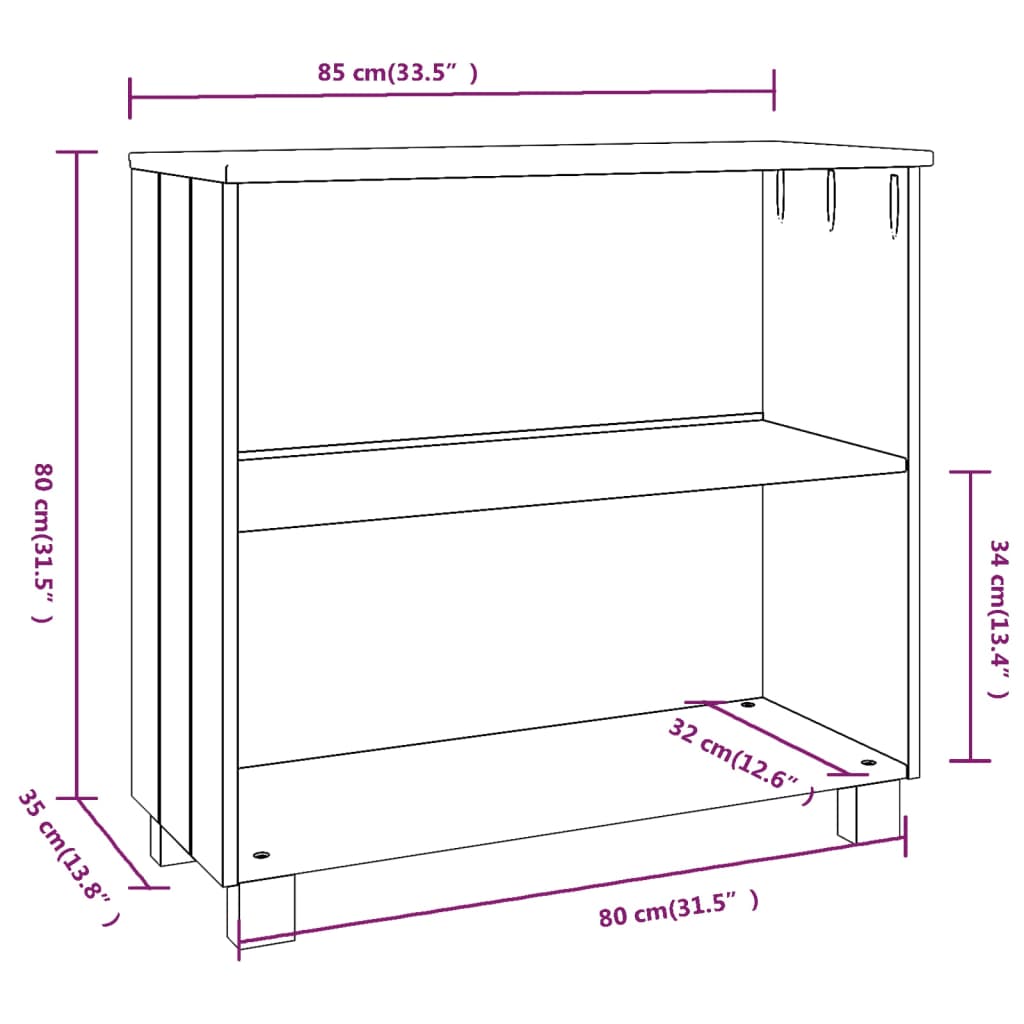 HAMAR Sideboard Dark Grey 85x35x80 cm Solid Pine Wood