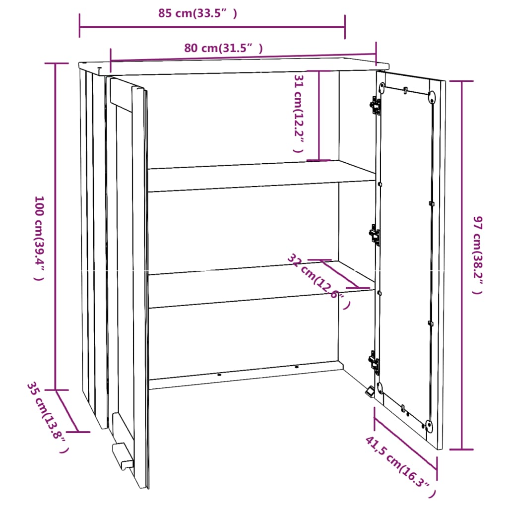 Dessus de buffet HAMAR Marron miel 85x35x100 cm Bois de pin