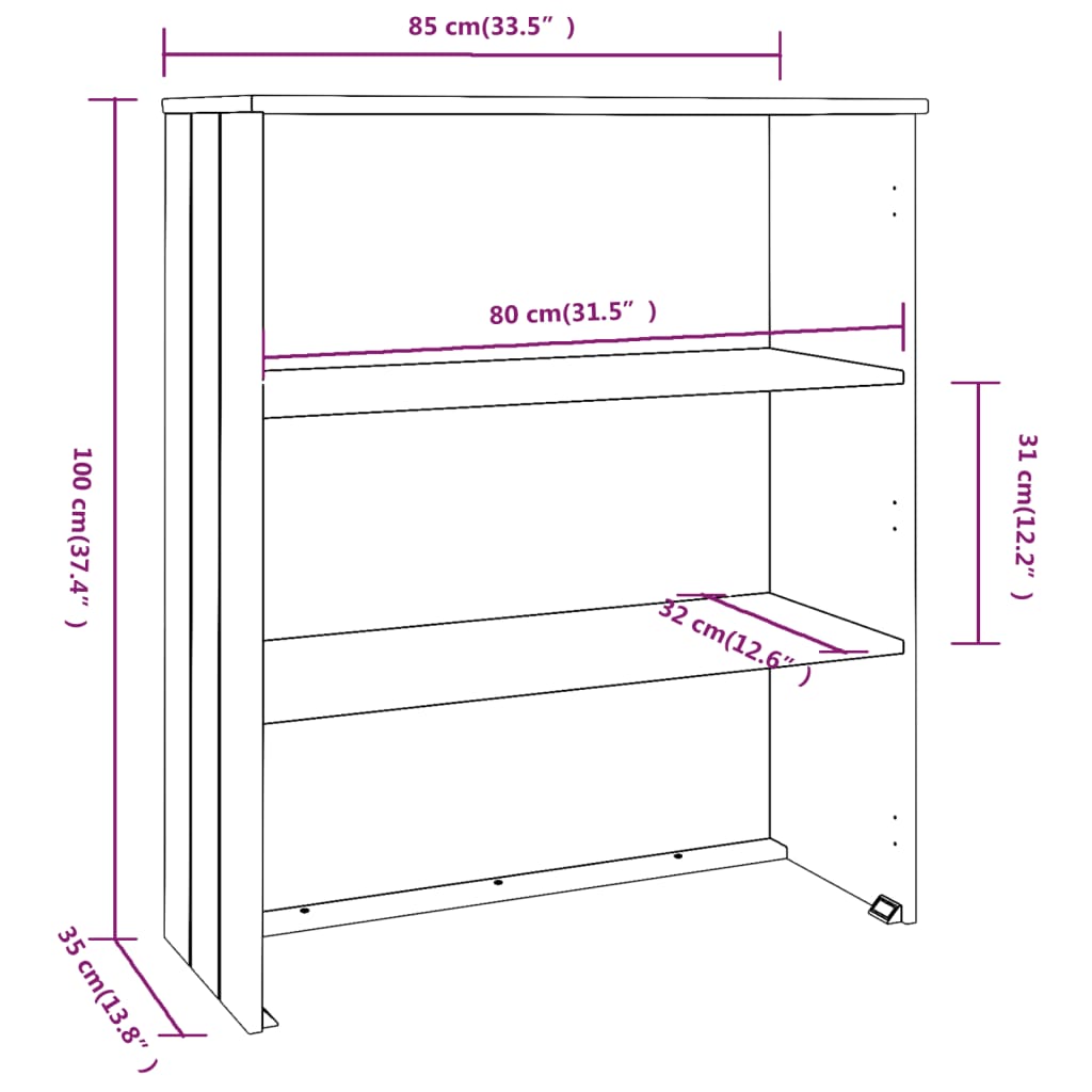 HAMAR Dark Grey Sideboard Top 85x35x100 cm Pine Wood