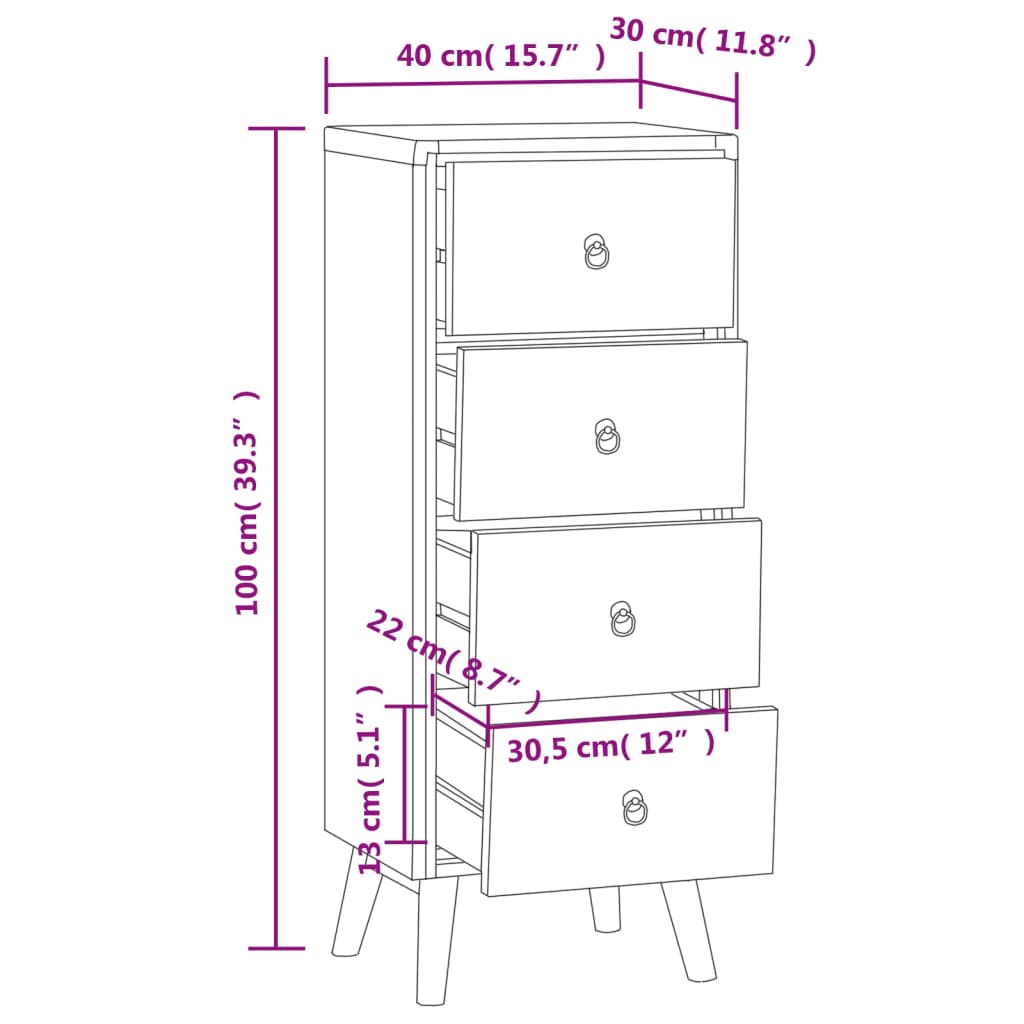 Commode 40x30x100 cm Bois massif de teck