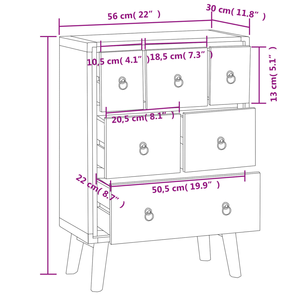 Commode 56x30x80 cm Bois massif de teck