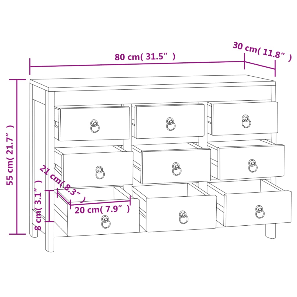 Chest of drawers 80x30x55 cm Solid teak wood