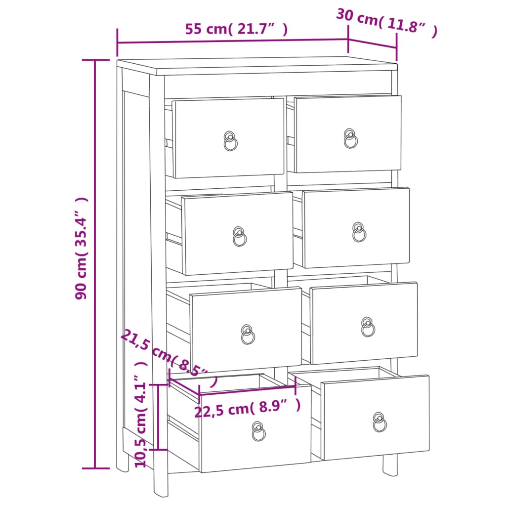 Commode 55x30x90 cm Bois massif de teck