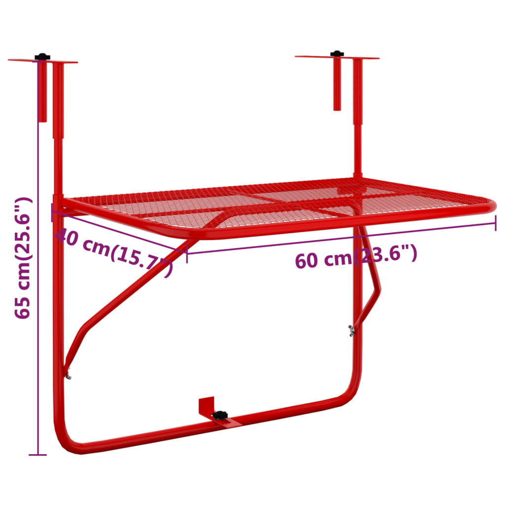 Table de balcon Rouge 60x40 cm Acier