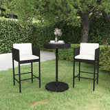 Ensemble de bar de jardin 3 pcs et coussins Résine tressée Noir