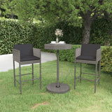 Ensemble de bar de jardin 3 pcs et coussins Résine tressée Gris