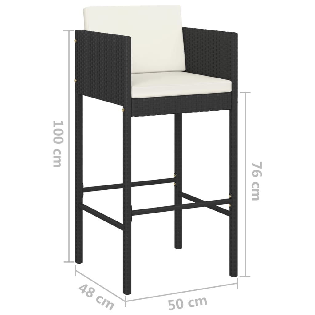 Ensemble de bar de jardin 5 pcs et coussins Résine tressée Noir