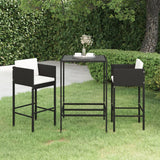 Ensemble de bar de jardin 3 pcs et coussins Résine tressée Noir