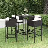 Ensemble de bar de jardin 5 pcs et coussins Résine tressée Noir