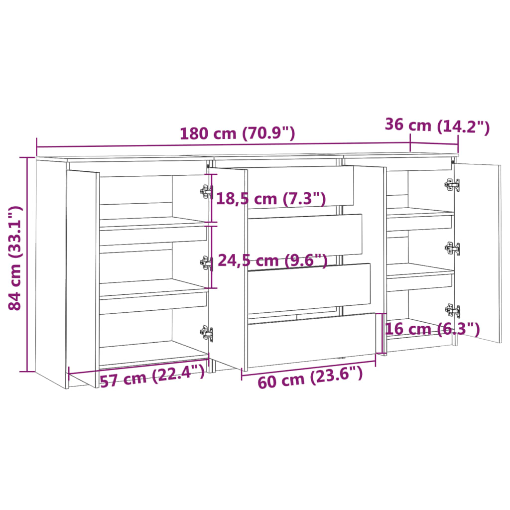 Armoires latérales 3 pcs Bois de pin massif