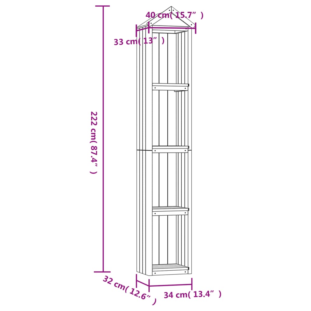 Abri à outils de jardin 40x33x222 cm Bois de pin imprégné