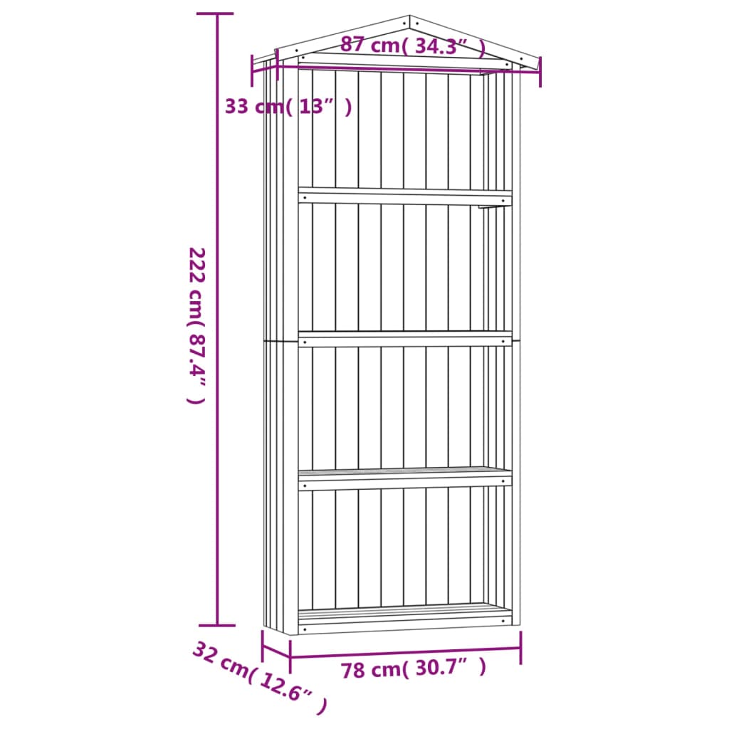 Garden tool shed 87x33x222 cm Impregnated pine wood