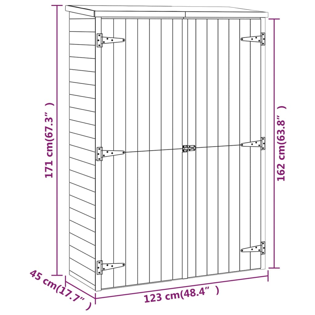 Abri à outils de jardin 123x45x171 cm Bois de pin imprégné