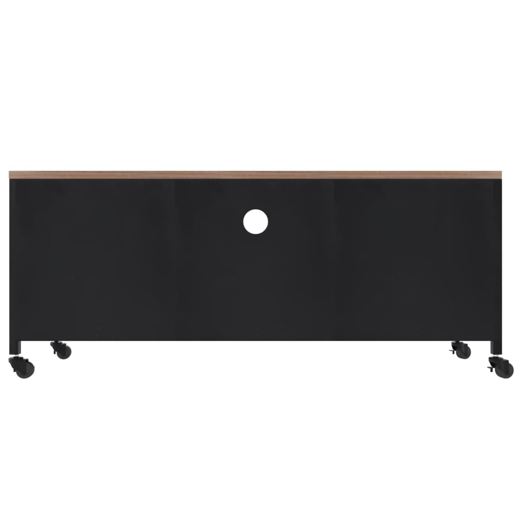 Meuble TV Noir 110x30x43 cm Fer et bois de pin massif