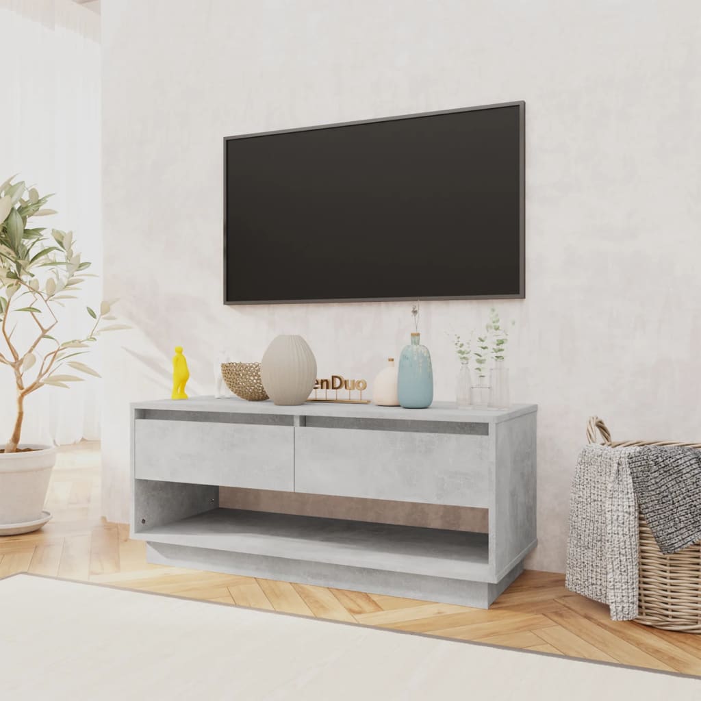 Meuble TV gris béton 102x41x44 cm bois d'ingénierie