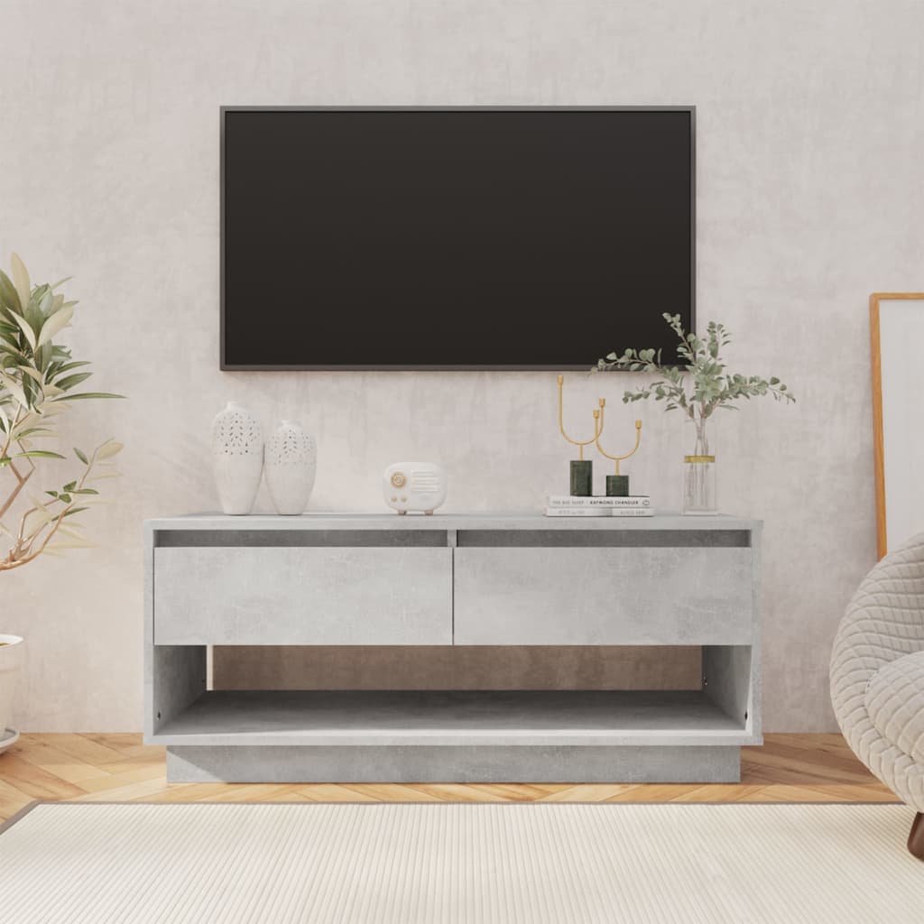 Meuble TV gris béton 102x41x44 cm bois d'ingénierie