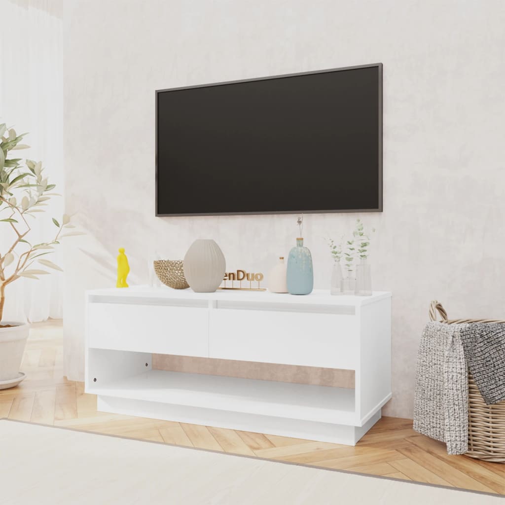 Meuble TV blanc brillant 102x41x44 cm bois d'ingénierie