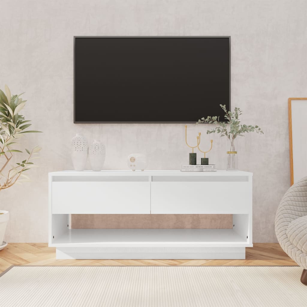 Meuble TV blanc brillant 102x41x44 cm bois d'ingénierie