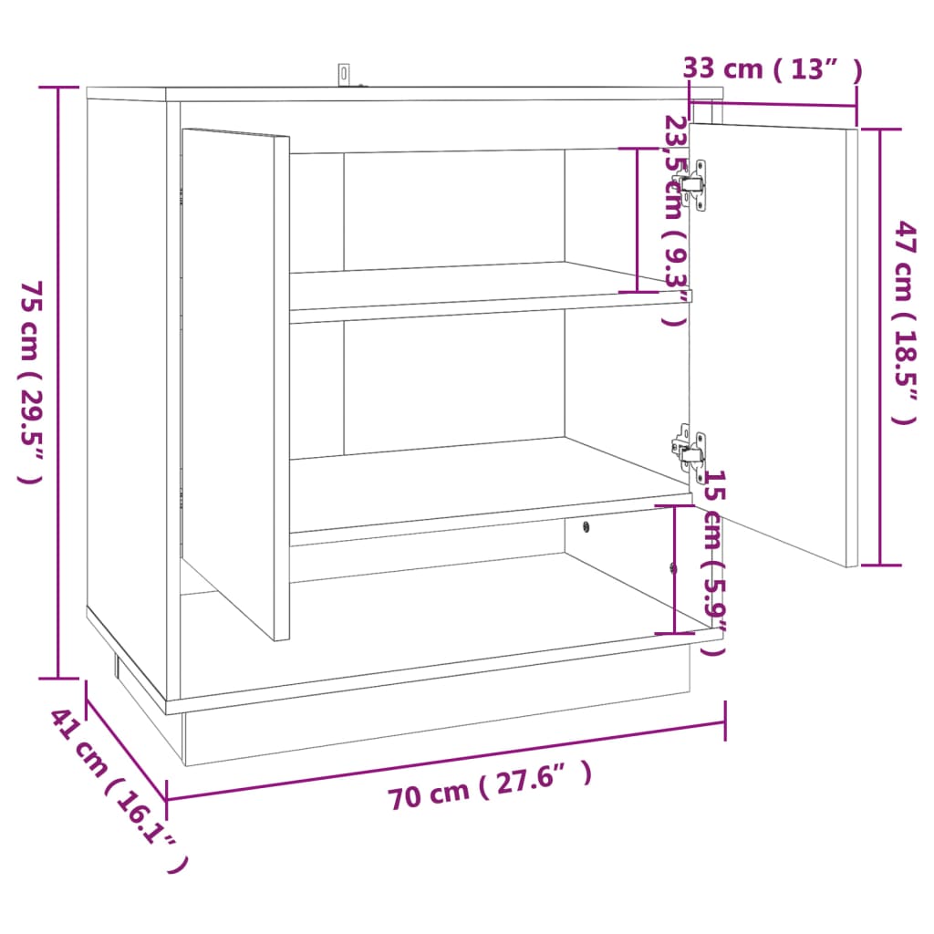 Sideboard Glossy White 70x41x75 cm Engineered Wood