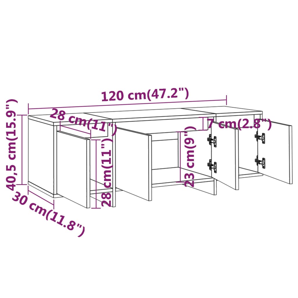 Meuble TV Blanc 120x30x40,5 cm Bois d'ingénierie