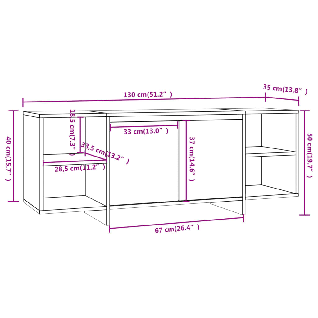 Meuble TV blanc 130x35x50 cm bois d'ingénierie