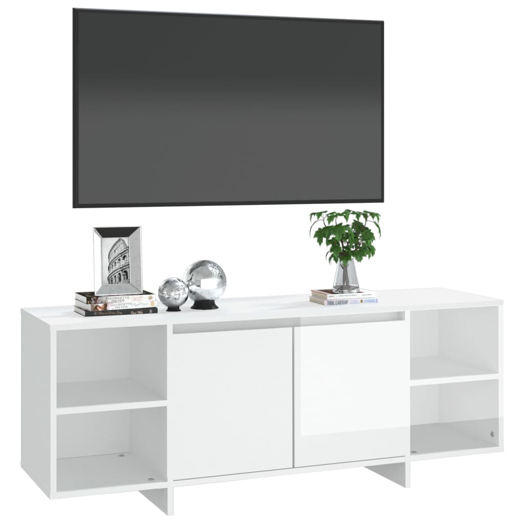 Meuble TV blanc brillant 130x35x50 cm bois d'ingénierie