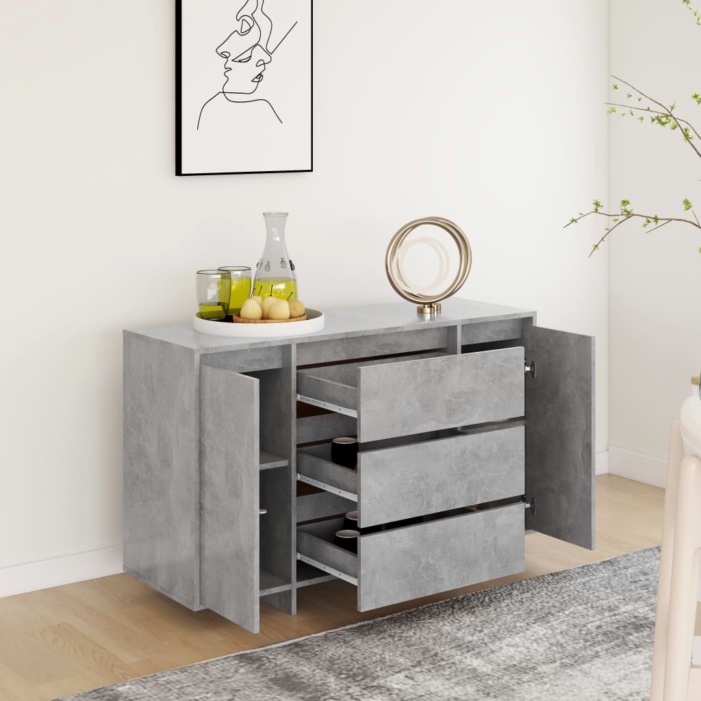 Buffet avec 3 tiroirs Gris béton 120x41x75 cm Bois d'ingénierie