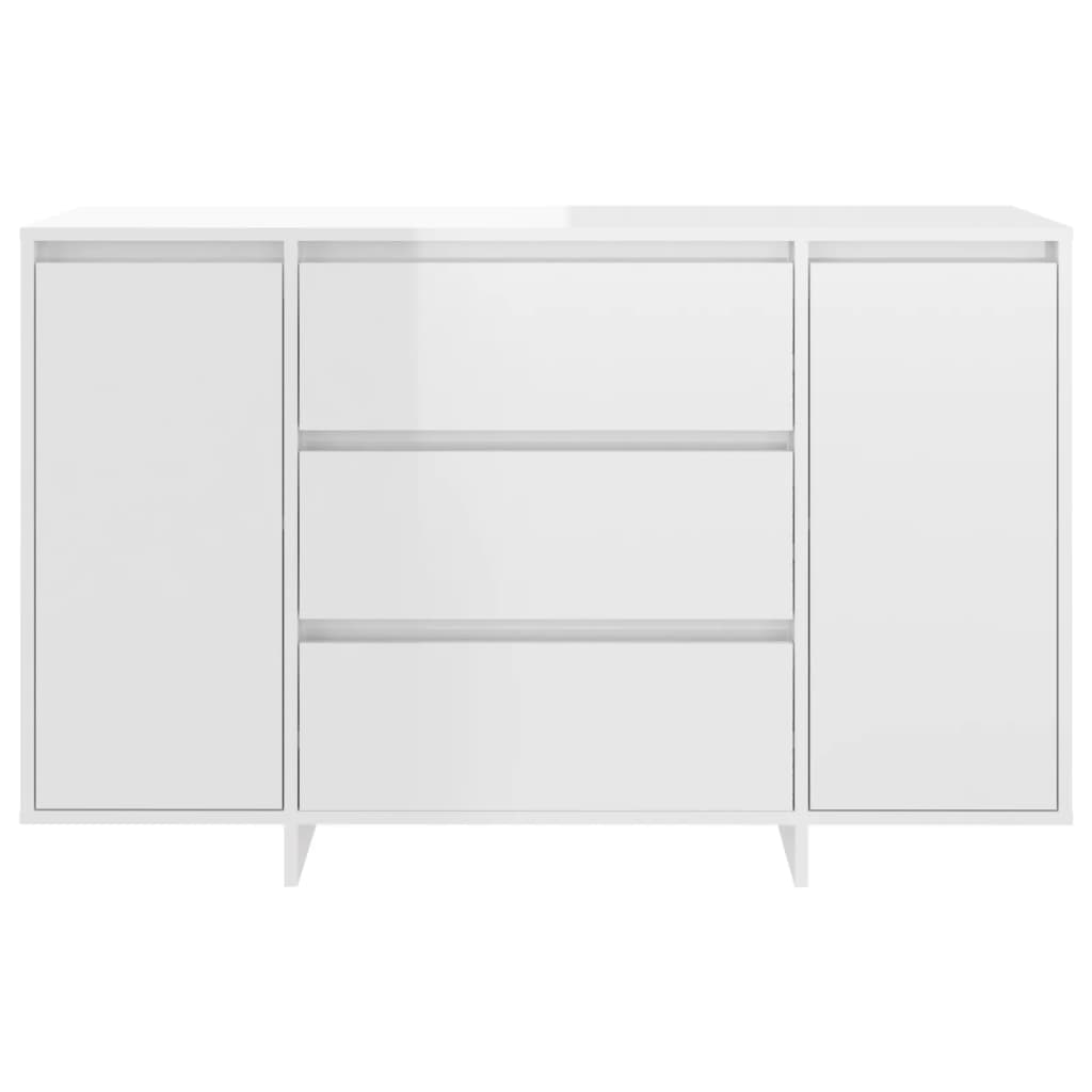 Buffet et 3 tiroirs Blanc brillant 120x41x75 cm Bois ingénierie