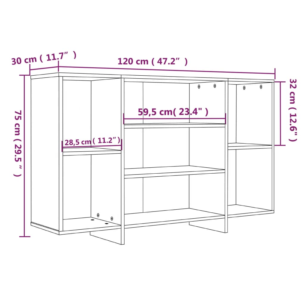 Sideboard aus Sonoma-Eiche, 120 x 30 x 75 cm, Holzwerkstoff