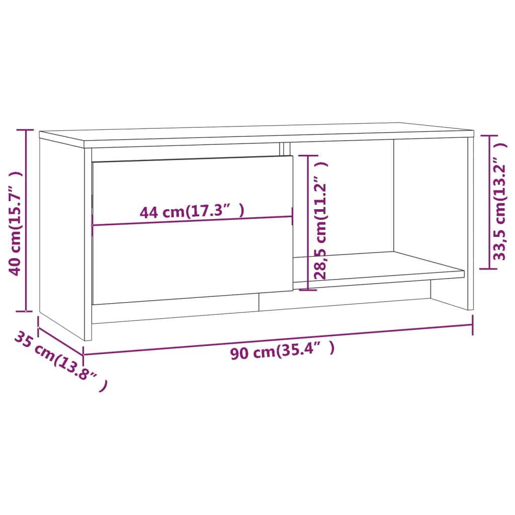 Meuble TV gris béton 90x35x40 cm bois d'ingénierie