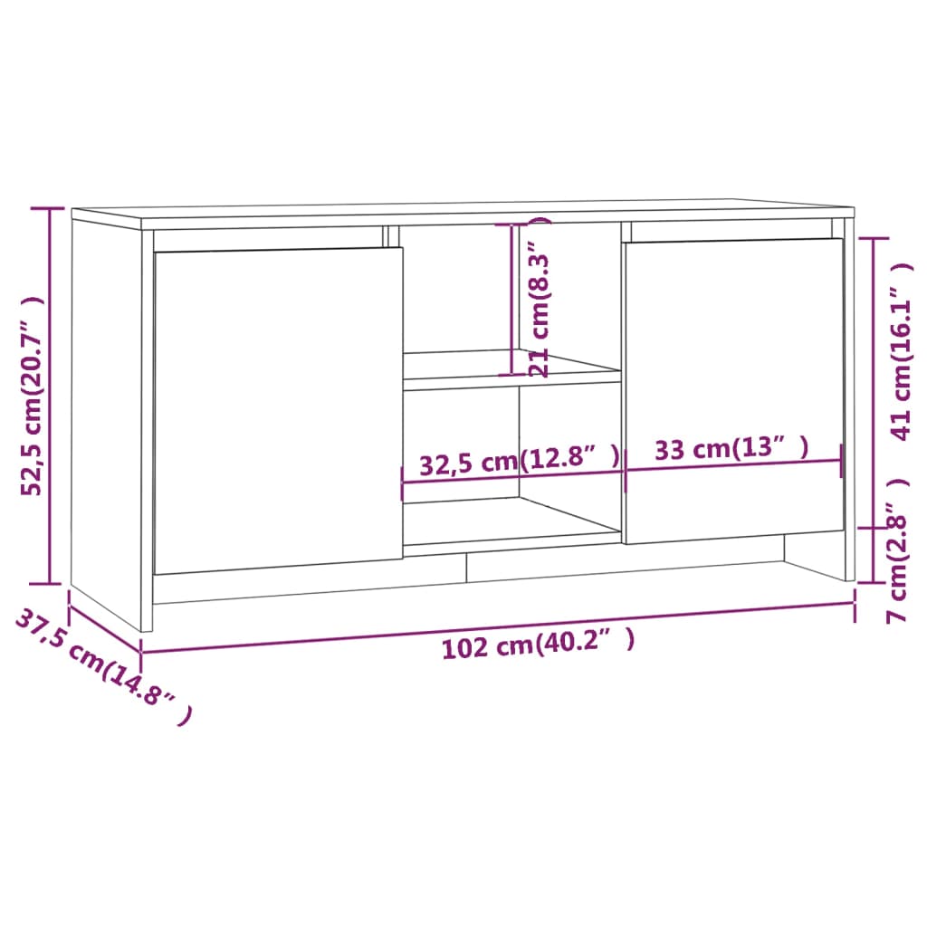 Meuble TV Blanc 102x37,5x52,5 cm Bois d'ingénierie