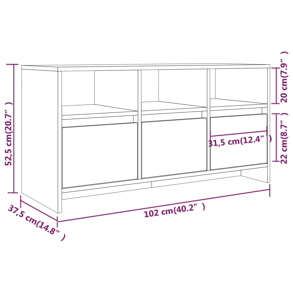 Meuble TV Gris béton 102x37,5x52,5 cm Bois d'ingénierie