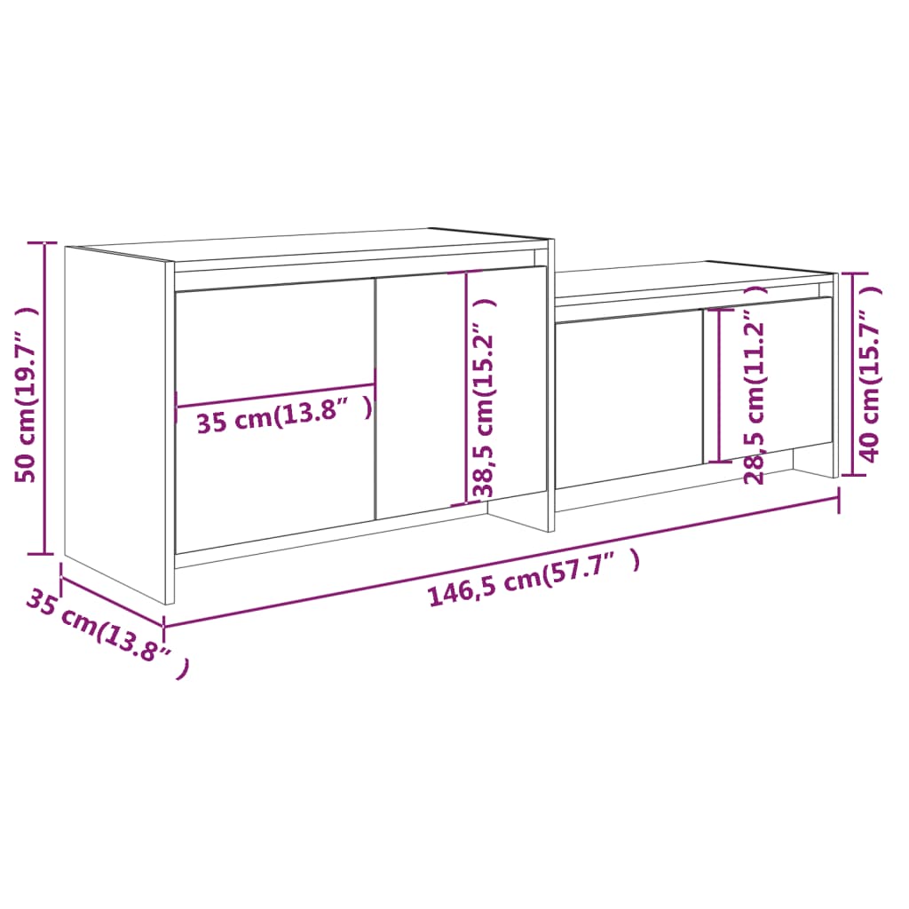 Black TV cabinet 146.5x35x50 cm Engineered wood