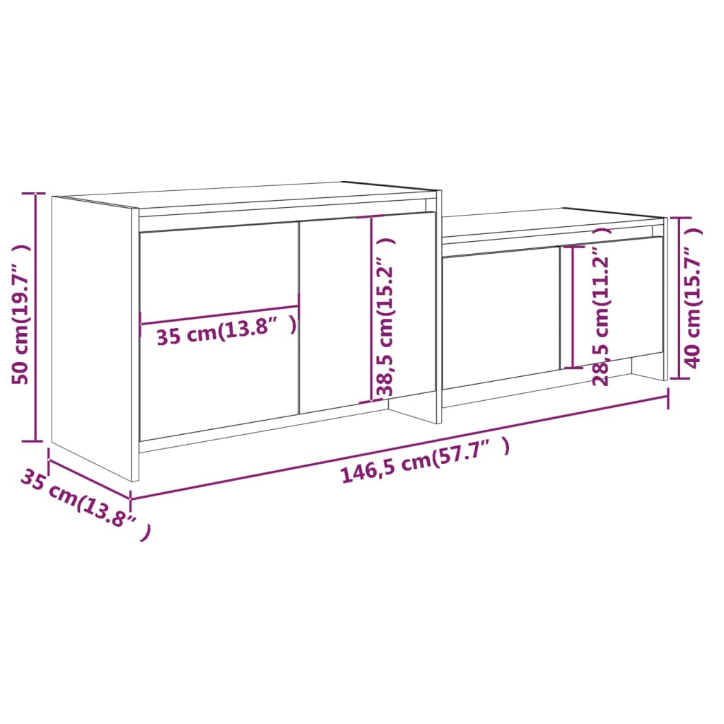 Meuble TV gris béton 146,5x35x50 cm bois d'ingénierie