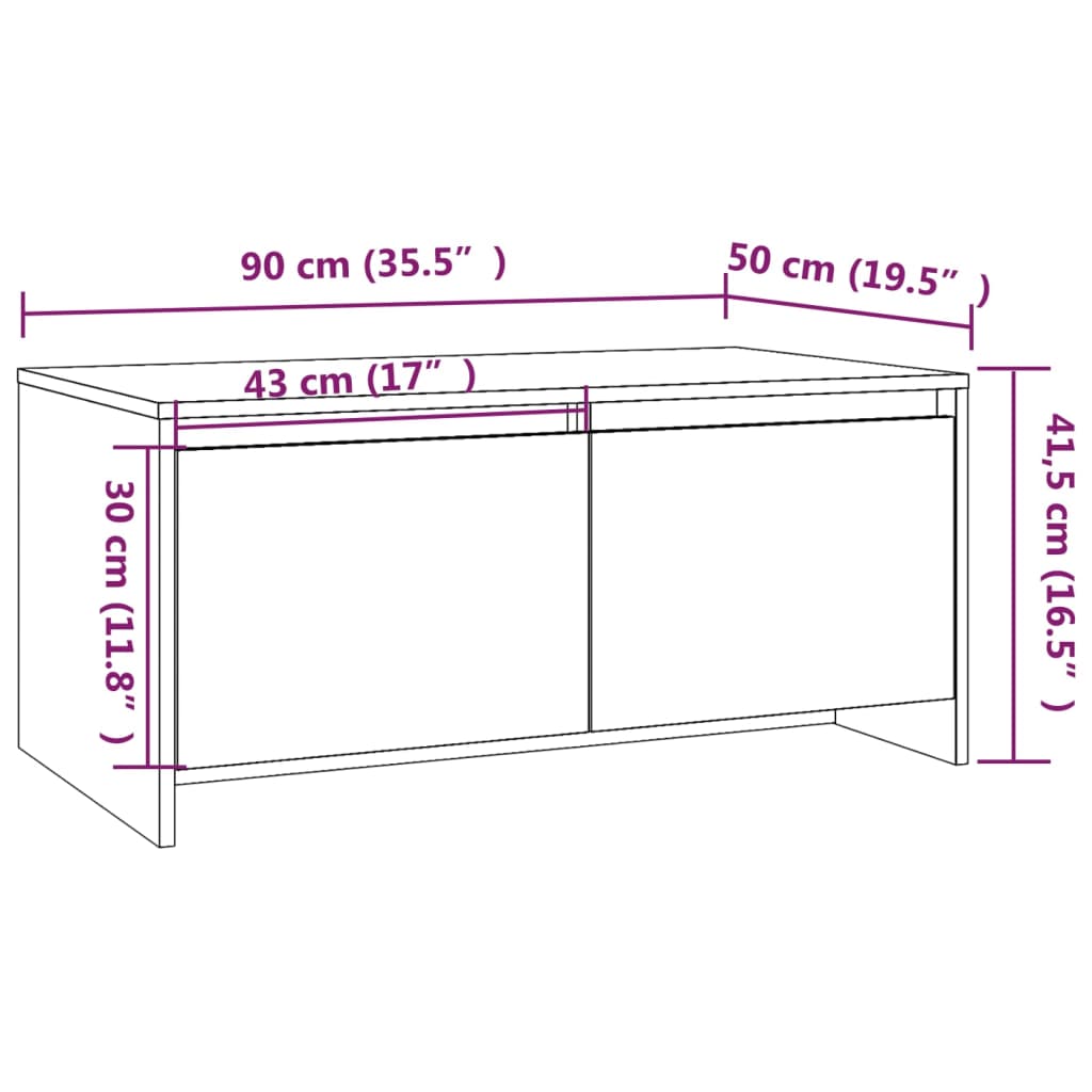 Table basse blanc 90x50x41,5 cm bois d'ingénierie