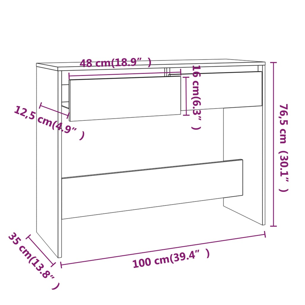 Table console gris béton 100x35x76,5 cm bois d'ingénierie