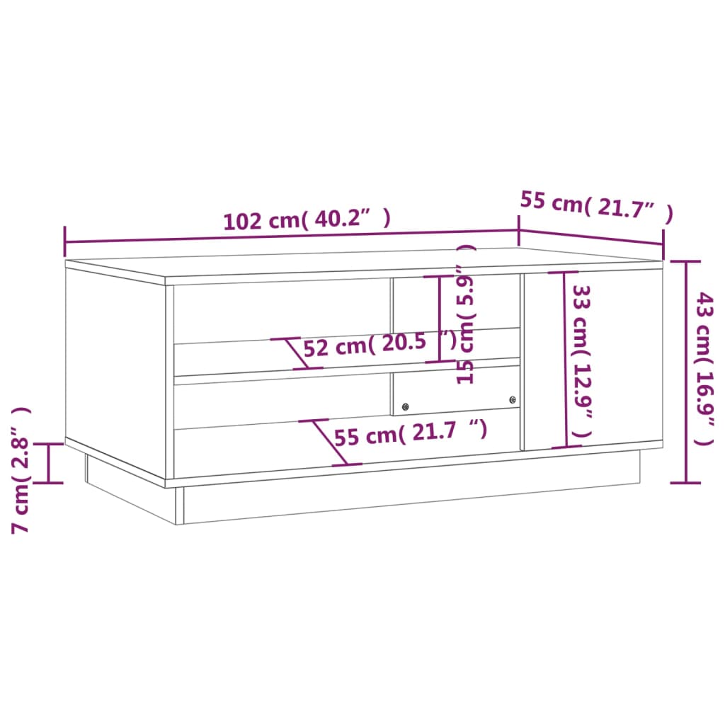 Weißer Couchtisch 102x55x43 cm aus Holzwerkstoff