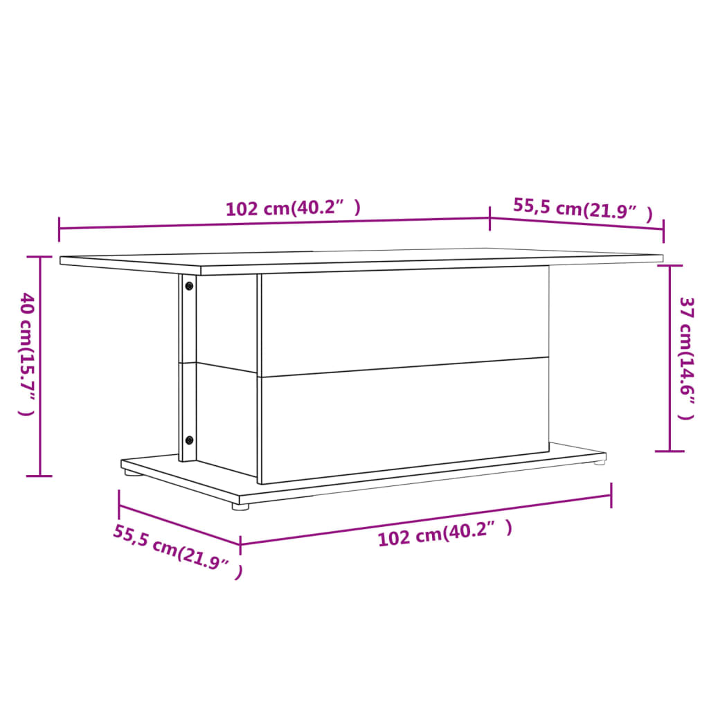 Glänzend weißer Couchtisch 102 x 55,5 x 40 cm, Holzwerkstoff