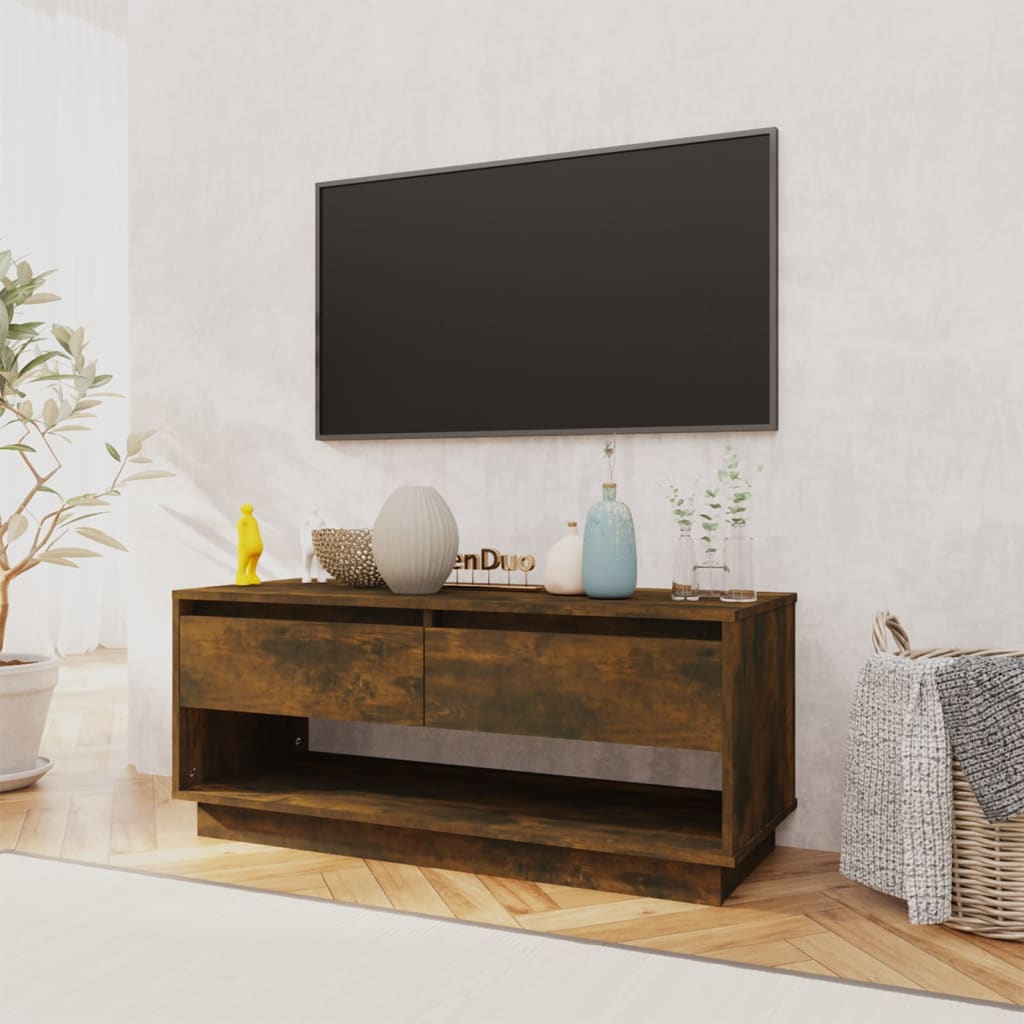 Meuble TV Chêne fumé 102x41x44 cm Bois d'ingénierie